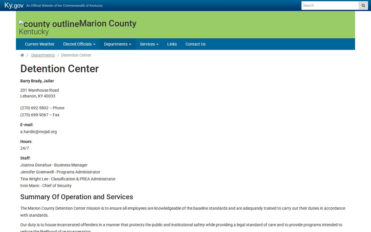 Marion County Detention Center release record jailer contact