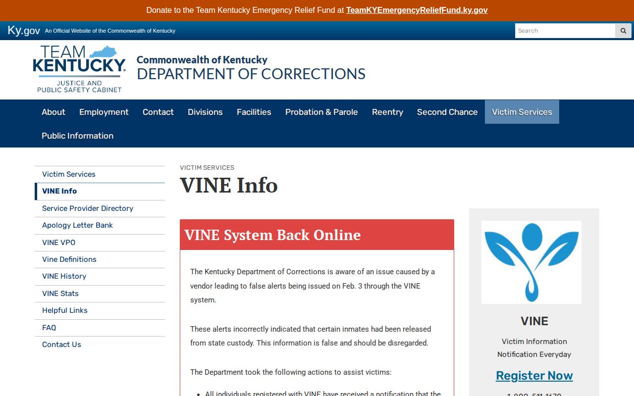 Marion County VINE release alert timing and verification notice