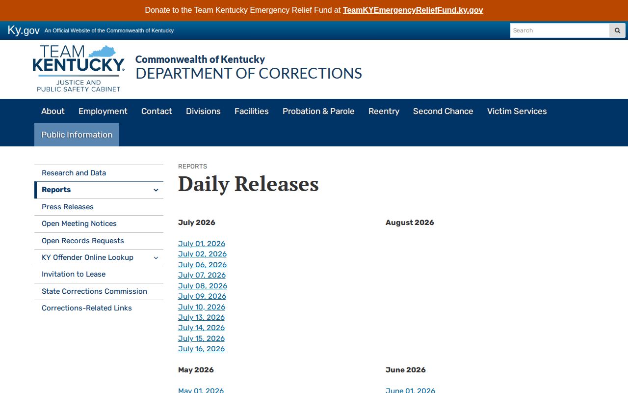 Marion County released inmates KDOC Daily Releases archive